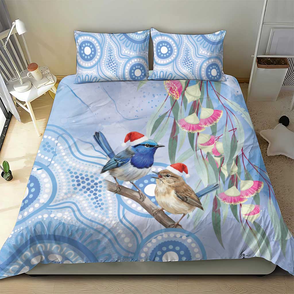 Australia Superb Fairywren Christmas Bedding Set Aboriginal Eucalyptus Blossoms Watercolor - Aussie Hoodie