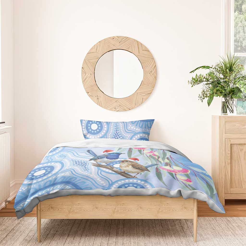 Australia Superb Fairywren Christmas Bedding Set Aboriginal Eucalyptus Blossoms Watercolor - Aussie Hoodie