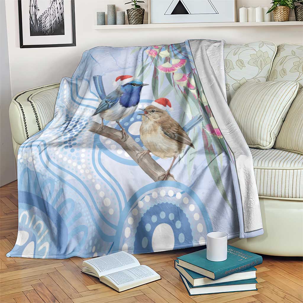 Australia Superb Fairywren Christmas Blanket Aboriginal Eucalyptus Blossoms Watercolor - Aussie Hoodie