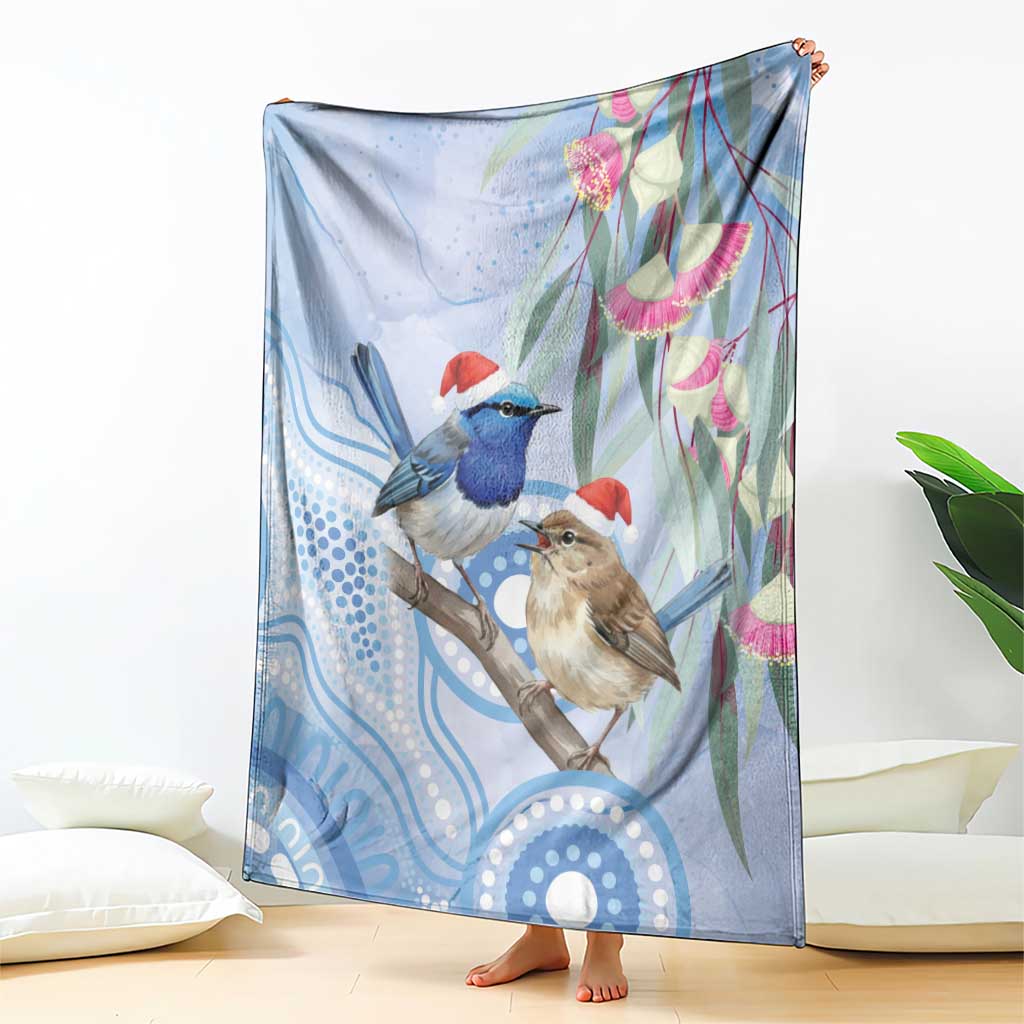 Australia Superb Fairywren Christmas Blanket Aboriginal Eucalyptus Blossoms Watercolor - Aussie Hoodie