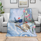 Australia Superb Fairywren Christmas Blanket Aboriginal Eucalyptus Blossoms Watercolor - Aussie Hoodie