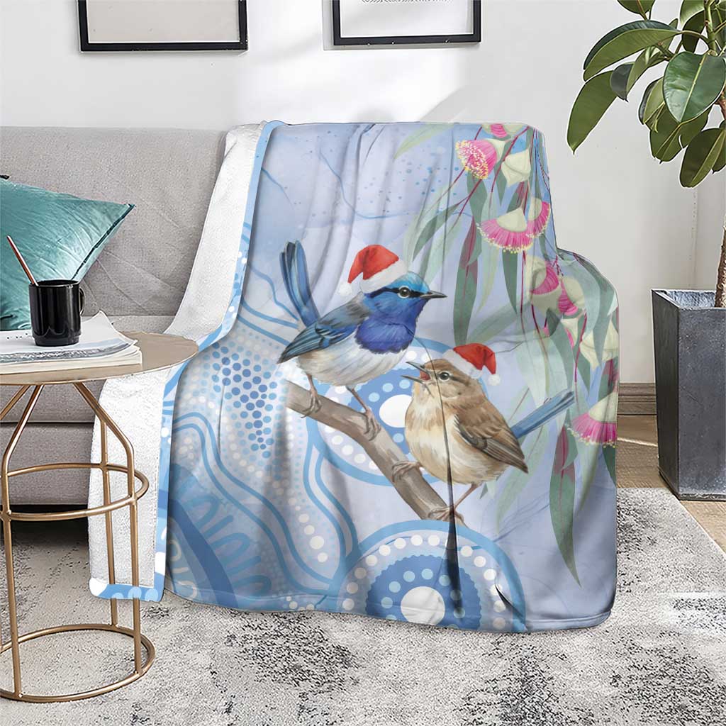 Australia Superb Fairywren Christmas Blanket Aboriginal Eucalyptus Blossoms Watercolor - Aussie Hoodie