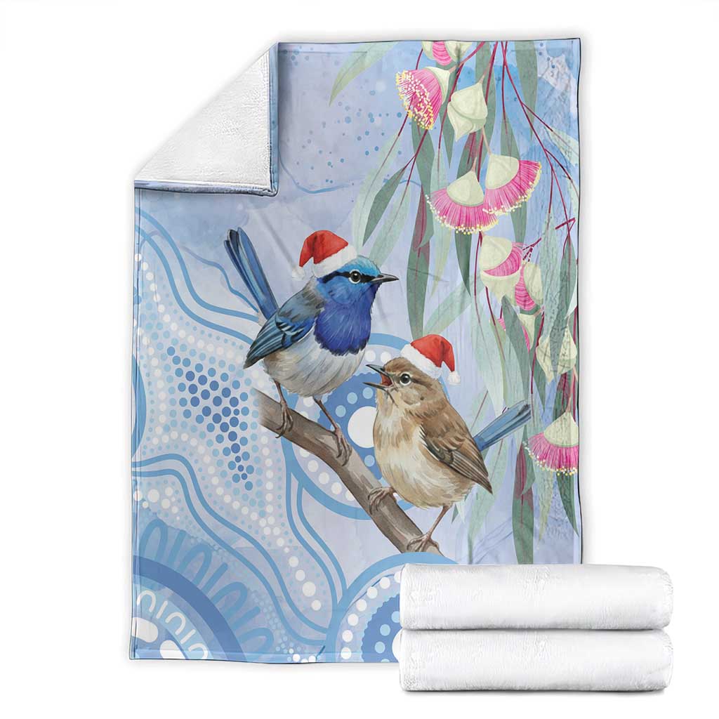 Australia Superb Fairywren Christmas Blanket Aboriginal Eucalyptus Blossoms Watercolor - Aussie Hoodie