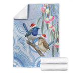 Australia Superb Fairywren Christmas Blanket Aboriginal Eucalyptus Blossoms Watercolor - Aussie Hoodie