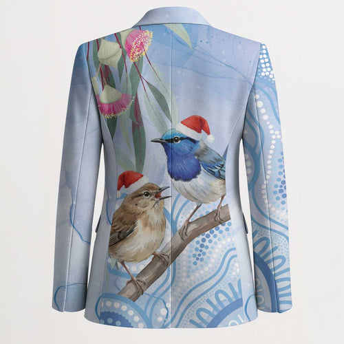 Australia Superb Fairywren Christmas Blazer Aboriginal Eucalyptus Blossoms Watercolor - Aussie Hoodie