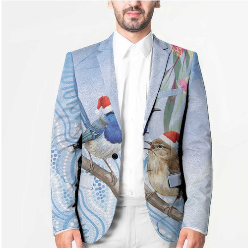 Australia Superb Fairywren Christmas Blazer Aboriginal Eucalyptus Blossoms Watercolor - Aussie Hoodie