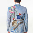 Australia Superb Fairywren Christmas Blazer Aboriginal Eucalyptus Blossoms Watercolor - Aussie Hoodie