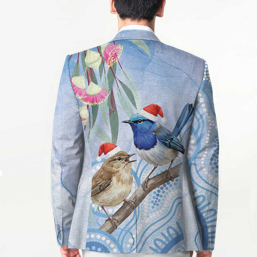Australia Superb Fairywren Christmas Blazer Aboriginal Eucalyptus Blossoms Watercolor - Aussie Hoodie