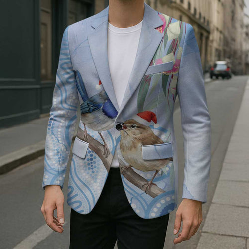 Australia Superb Fairywren Christmas Blazer Aboriginal Eucalyptus Blossoms Watercolor - Aussie Hoodie