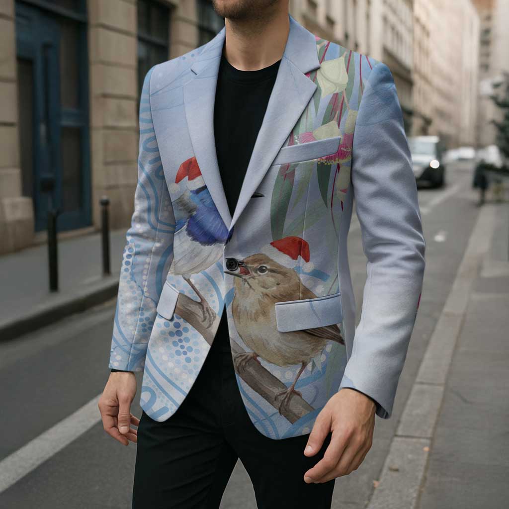 Australia Superb Fairywren Christmas Blazer Aboriginal Eucalyptus Blossoms Watercolor - Aussie Hoodie