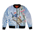 Australia Superb Fairywren Christmas Bomber Jacket Aboriginal Eucalyptus Blossoms Watercolor - Aussie Hoodie