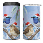Australia Superb Fairywren Christmas 4 in 1 Can Cooler Tumbler Aboriginal Eucalyptus Blossoms Watercolor - Aussie Hoodie