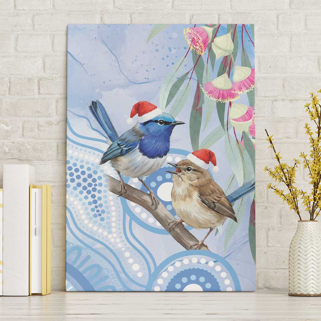 Australia Superb Fairywren Christmas Canvas Wall Art Aboriginal Eucalyptus Blossoms Watercolor - Aussie Hoodie