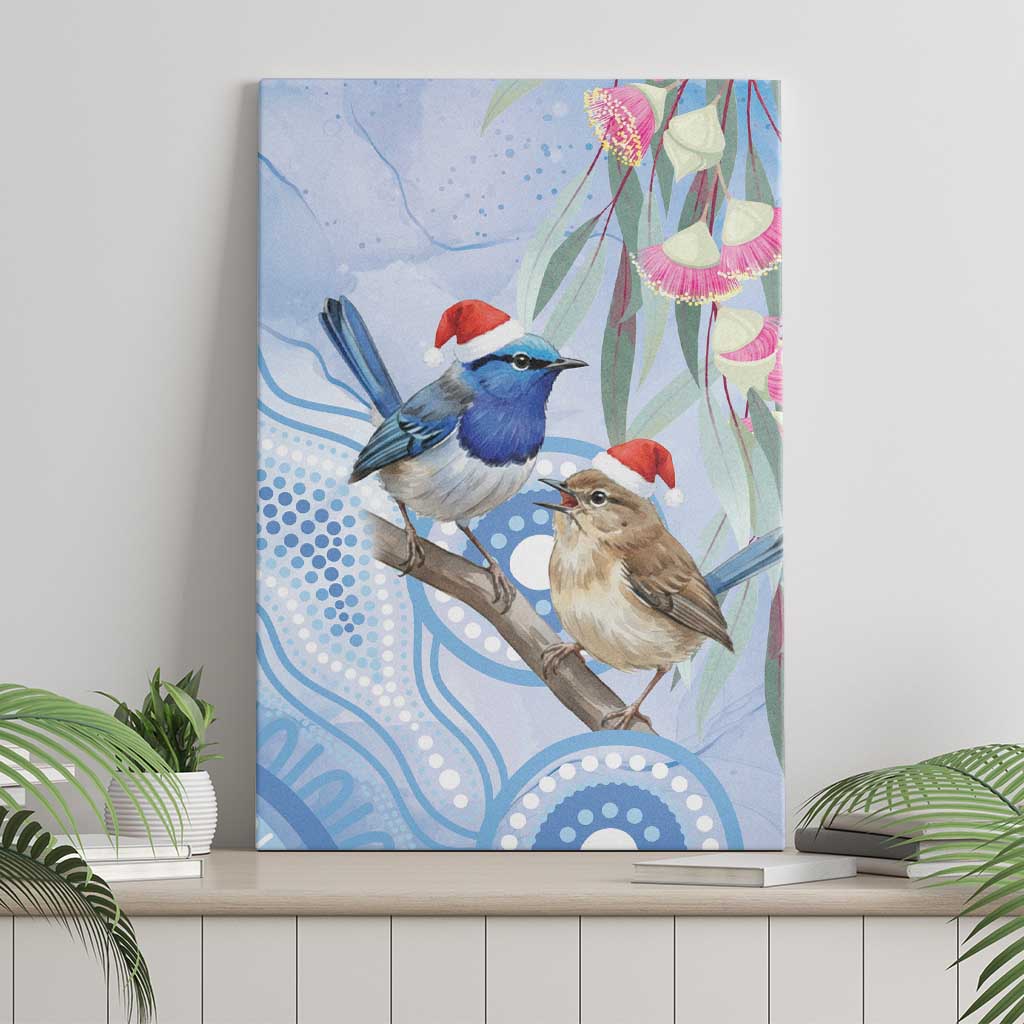 Australia Superb Fairywren Christmas Canvas Wall Art Aboriginal Eucalyptus Blossoms Watercolor - Aussie Hoodie