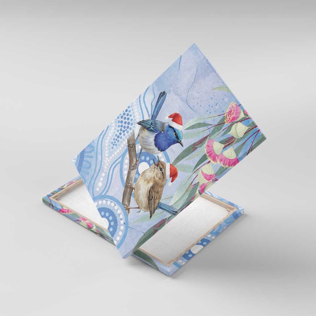 Australia Superb Fairywren Christmas Canvas Wall Art Aboriginal Eucalyptus Blossoms Watercolor - Aussie Hoodie