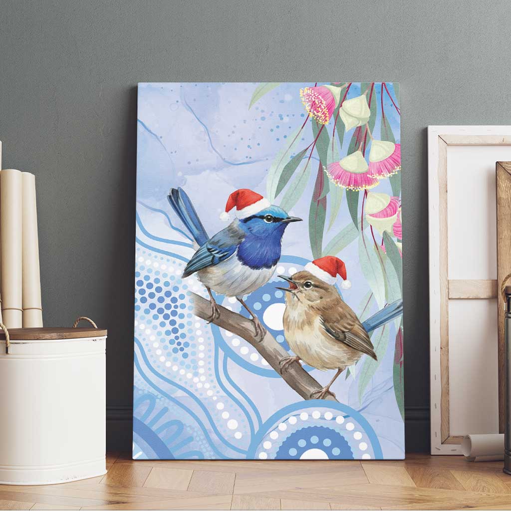 Australia Superb Fairywren Christmas Canvas Wall Art Aboriginal Eucalyptus Blossoms Watercolor - Aussie Hoodie