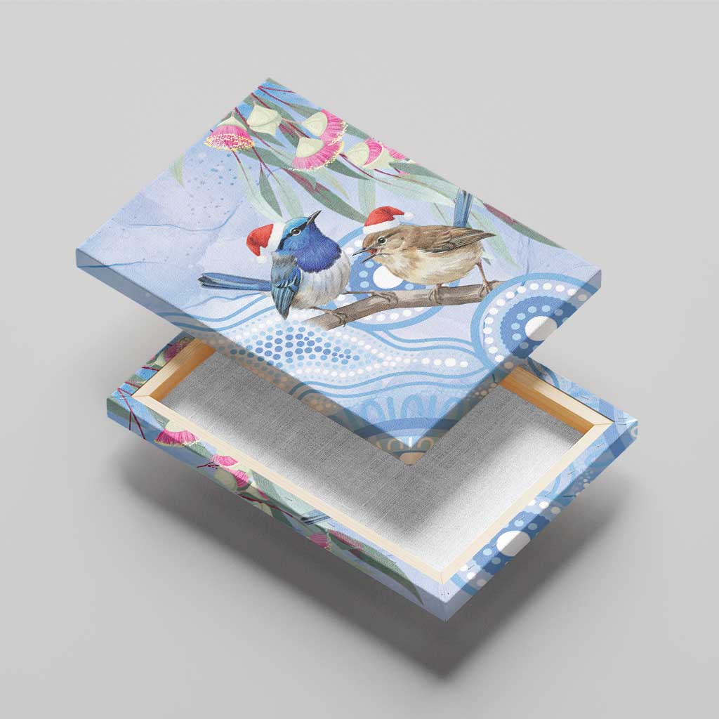 Australia Superb Fairywren Christmas Canvas Wall Art Aboriginal Eucalyptus Blossoms Watercolor - Aussie Hoodie