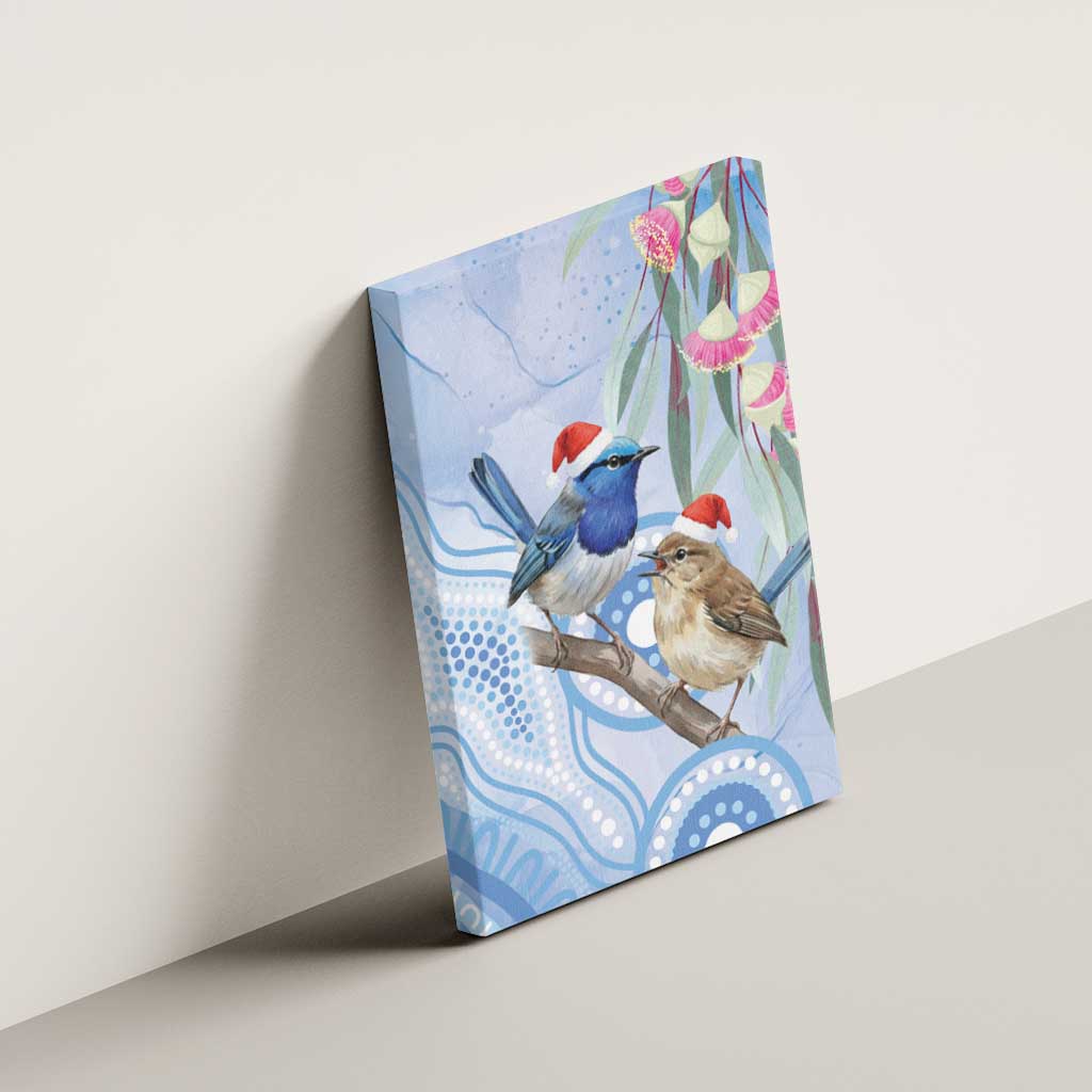 Australia Superb Fairywren Christmas Canvas Wall Art Aboriginal Eucalyptus Blossoms Watercolor - Aussie Hoodie