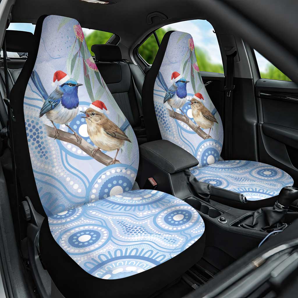Australia Superb Fairywren Christmas Car Seat Cover Aboriginal Eucalyptus Blossoms Watercolor - Aussie Hoodie