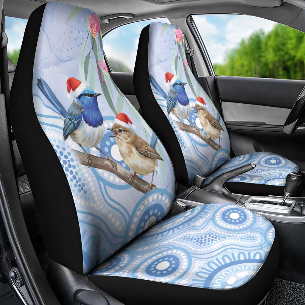 Australia Superb Fairywren Christmas Car Seat Cover Aboriginal Eucalyptus Blossoms Watercolor - Aussie Hoodie