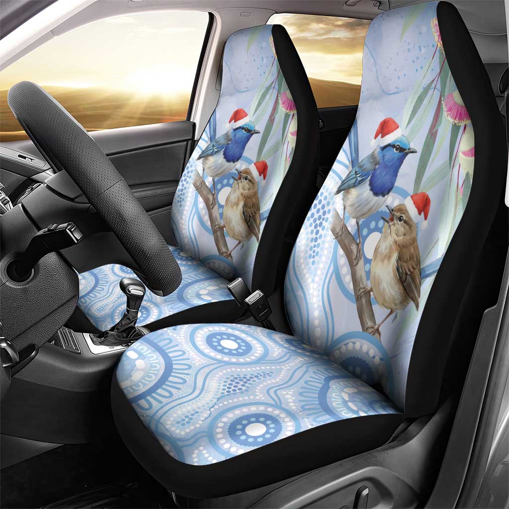Australia Superb Fairywren Christmas Car Seat Cover Aboriginal Eucalyptus Blossoms Watercolor - Aussie Hoodie