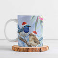 Australia Superb Fairywren Christmas Ceramic Mug Aboriginal Eucalyptus Blossoms Watercolor - Aussie Hoodie