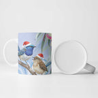 Australia Superb Fairywren Christmas Ceramic Mug Aboriginal Eucalyptus Blossoms Watercolor - Aussie Hoodie