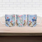 Australia Superb Fairywren Christmas Ceramic Mug Aboriginal Eucalyptus Blossoms Watercolor - Aussie Hoodie