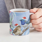 Australia Superb Fairywren Christmas Ceramic Mug Aboriginal Eucalyptus Blossoms Watercolor - Aussie Hoodie