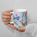 Australia Superb Fairywren Christmas Ceramic Mug Aboriginal Eucalyptus Blossoms Watercolor - Aussie Hoodie