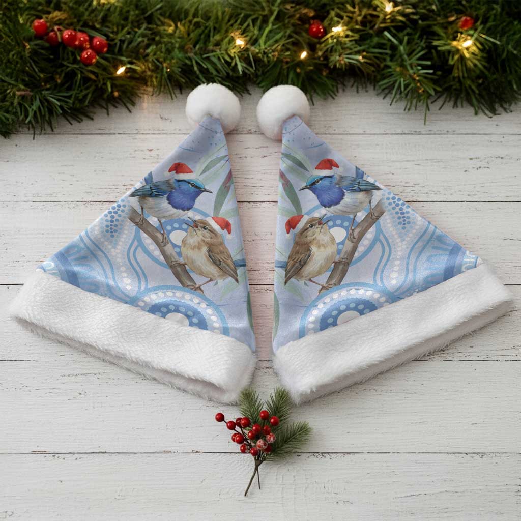 Australia Superb Fairywren Christmas Santa Hat Aboriginal Eucalyptus Blossoms Watercolor - Aussie Hoodie