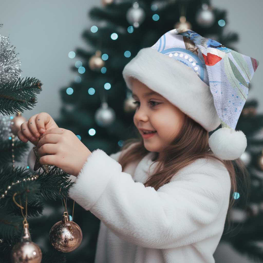Australia Superb Fairywren Christmas Santa Hat Aboriginal Eucalyptus Blossoms Watercolor - Aussie Hoodie