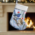 Australia Superb Fairywren Christmas Stocking Aboriginal Eucalyptus Blossoms Watercolor - Aussie Hoodie