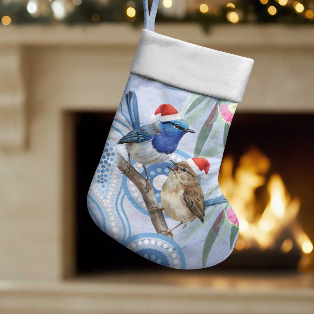 Australia Superb Fairywren Christmas Stocking Aboriginal Eucalyptus Blossoms Watercolor - Aussie Hoodie