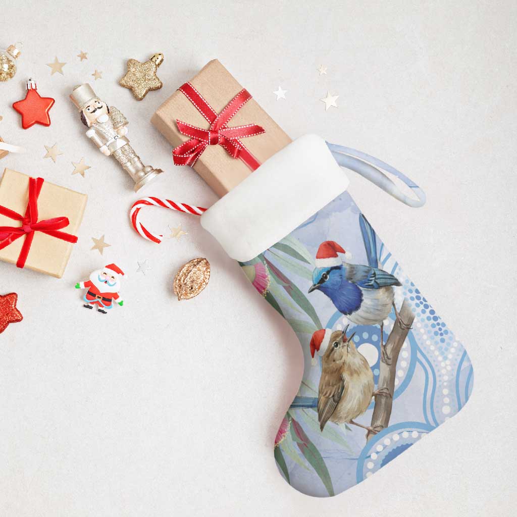 Australia Superb Fairywren Christmas Stocking Aboriginal Eucalyptus Blossoms Watercolor - Aussie Hoodie