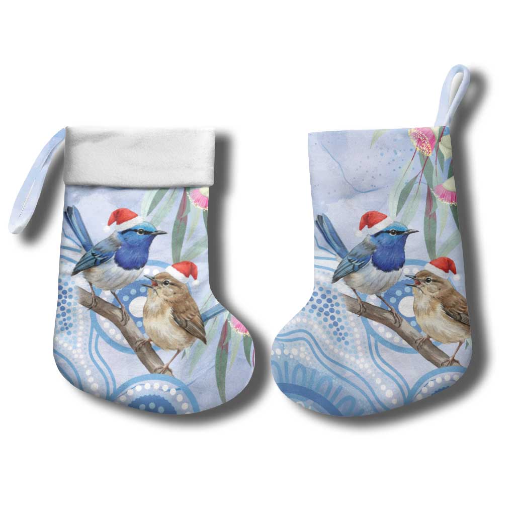 Australia Superb Fairywren Christmas Stocking Aboriginal Eucalyptus Blossoms Watercolor - Aussie Hoodie