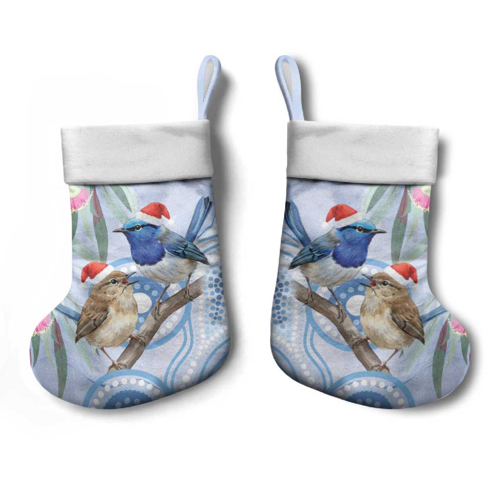 Australia Superb Fairywren Christmas Stocking Aboriginal Eucalyptus Blossoms Watercolor - Aussie Hoodie