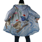 Australia Superb Fairywren Christmas Cloak Aboriginal Eucalyptus Blossoms Watercolor - Aussie Hoodie