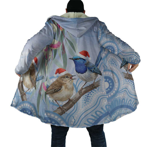 Australia Superb Fairywren Christmas Cloak Aboriginal Eucalyptus Blossoms Watercolor - Aussie Hoodie
