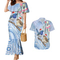 Australia Superb Fairywren Christmas Couples Matching Mermaid Dress and Hawaiian Shirt Aboriginal Eucalyptus Blossoms Watercolor - Aussie Hoodie