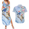 Australia Superb Fairywren Christmas Couples Matching Summer Maxi Dress and Hawaiian Shirt Aboriginal Eucalyptus Blossoms Watercolor - Aussie Hoodie
