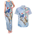 Australia Superb Fairywren Christmas Couples Matching Tank Maxi Dress and Hawaiian Shirt Aboriginal Eucalyptus Blossoms Watercolor - Aussie Hoodie