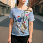 Australia Superb Fairywren Christmas Cross Shoulder Shirt Aboriginal Eucalyptus Blossoms Watercolor - Aussie Hoodie