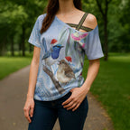 Australia Superb Fairywren Christmas Cross Shoulder Shirt Aboriginal Eucalyptus Blossoms Watercolor - Aussie Hoodie