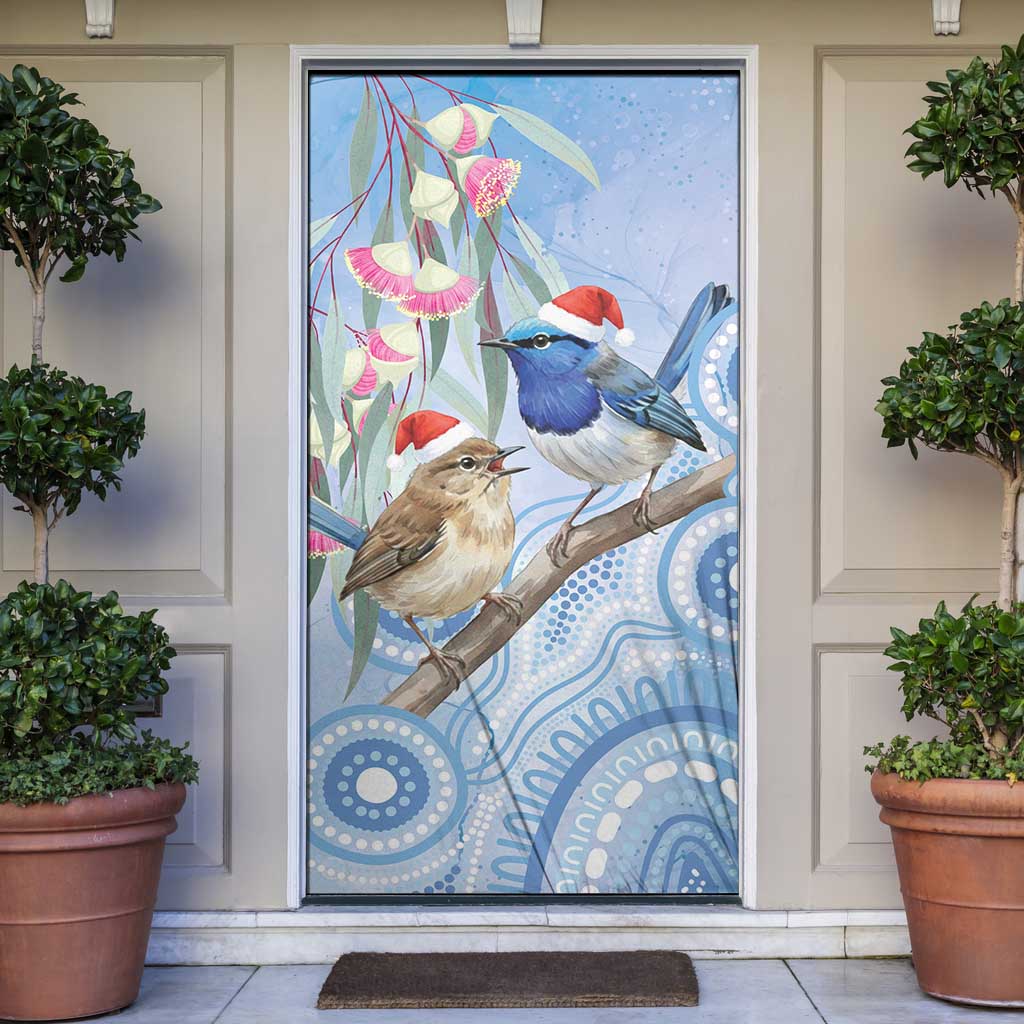Australia Superb Fairywren Christmas Door Cover Aboriginal Eucalyptus Blossoms Watercolor - Aussie Hoodie