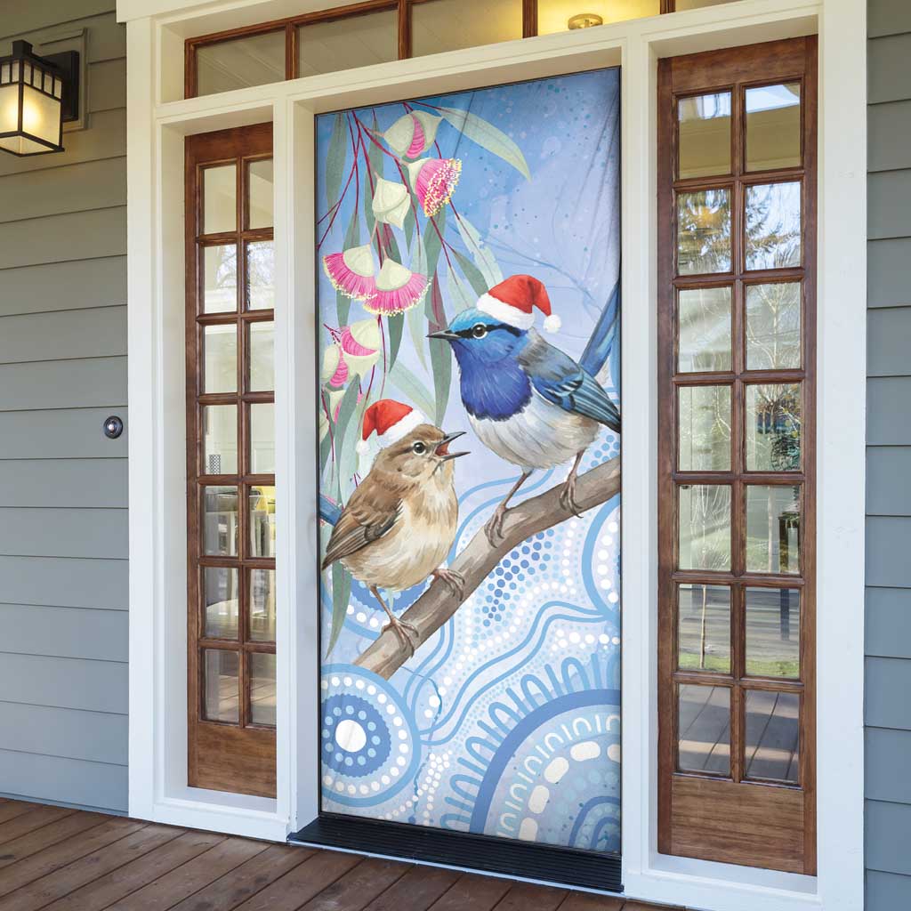 Australia Superb Fairywren Christmas Door Cover Aboriginal Eucalyptus Blossoms Watercolor - Aussie Hoodie