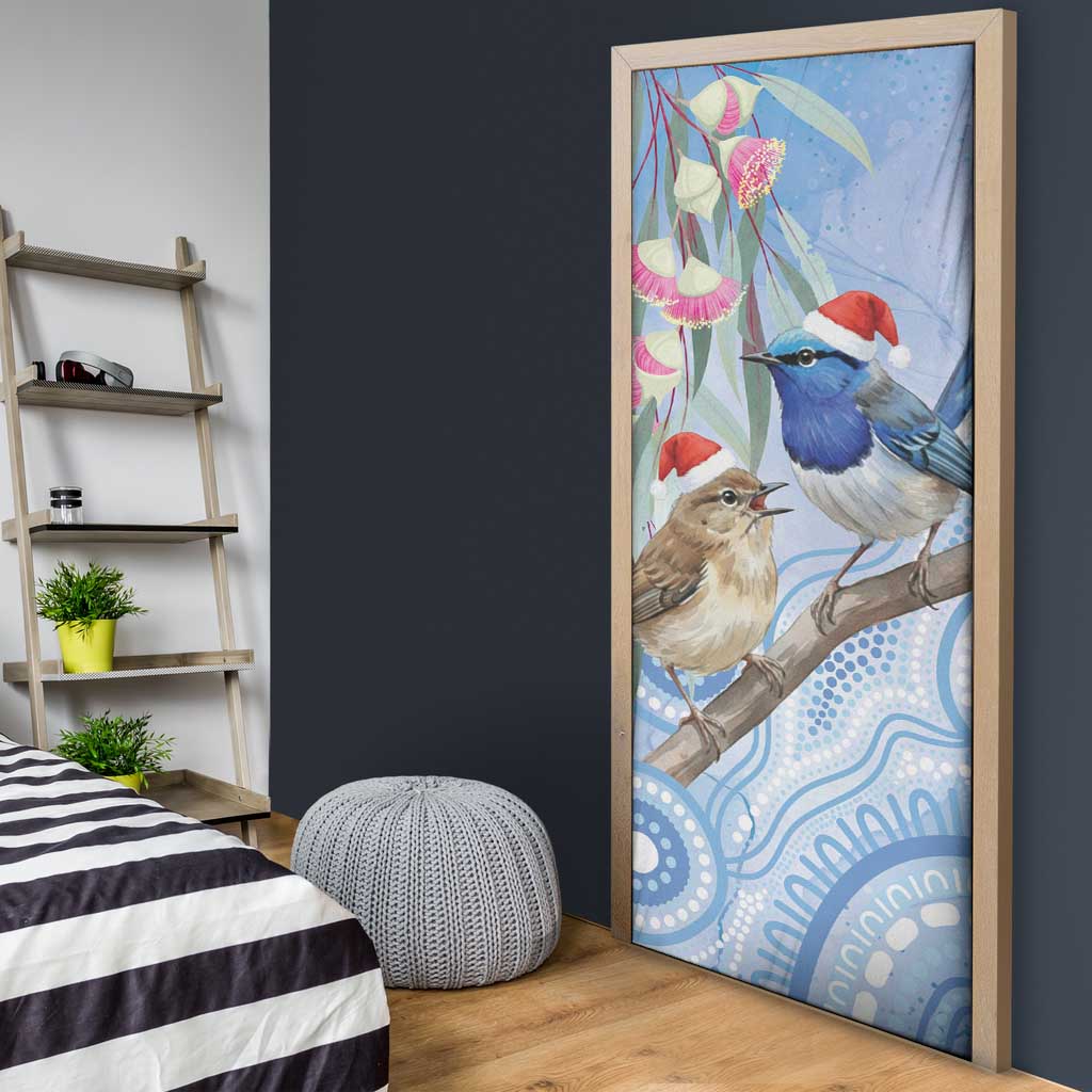 Australia Superb Fairywren Christmas Door Cover Aboriginal Eucalyptus Blossoms Watercolor - Aussie Hoodie