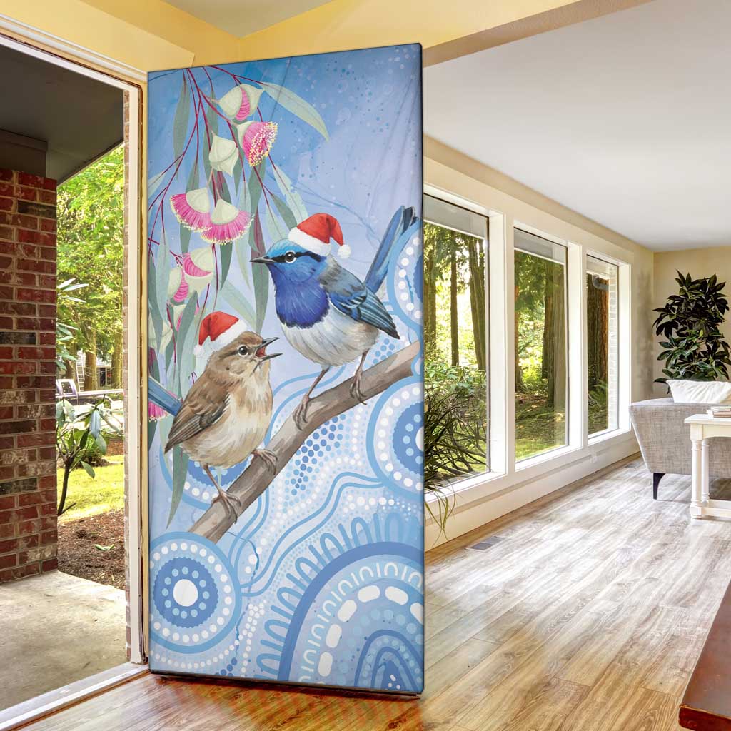 Australia Superb Fairywren Christmas Door Cover Aboriginal Eucalyptus Blossoms Watercolor - Aussie Hoodie
