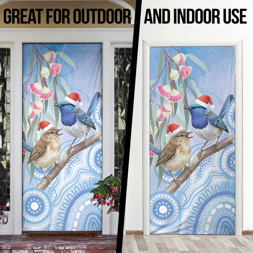 Australia Superb Fairywren Christmas Door Cover Aboriginal Eucalyptus Blossoms Watercolor - Aussie Hoodie