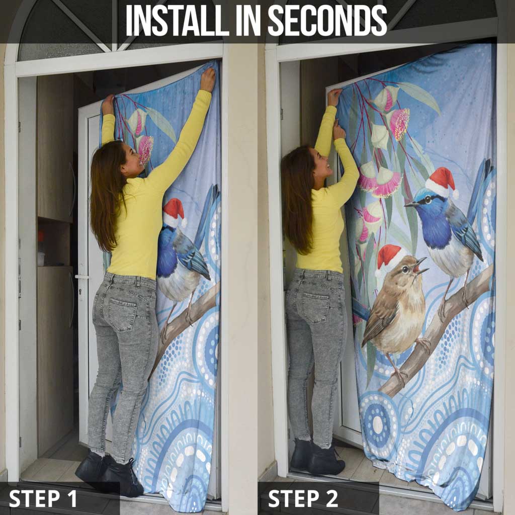 Australia Superb Fairywren Christmas Door Cover Aboriginal Eucalyptus Blossoms Watercolor - Aussie Hoodie